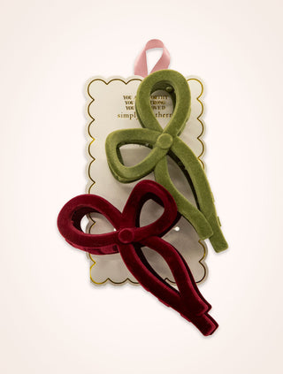 Simply Southern Velvet Bow Hair Clip Green/Red