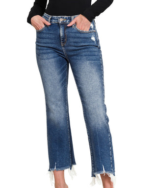 Zenana Dark Wash Kick Crop Flare Denim Pants 1646DD