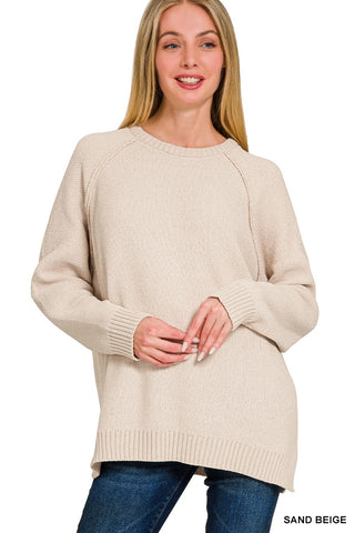 Zenana Chenille Raglan Sweater Sand Beige