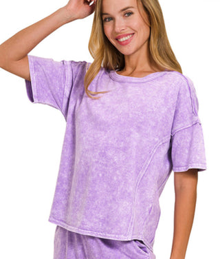 Zenana Halo Snow Washed Short Sleeve Tee Violet