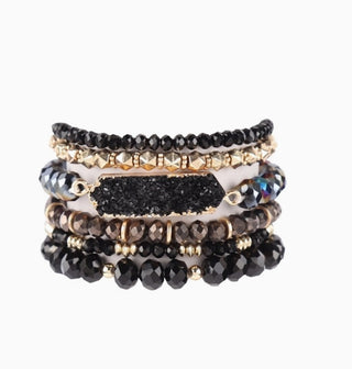 Love and Repeat Druzy Oval Glass Beads Charm Bracelet Black