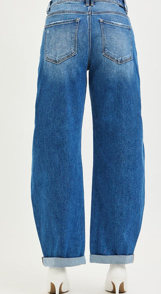 Risen Mid Rise Barrel Double Roll Up Jeans 21138
