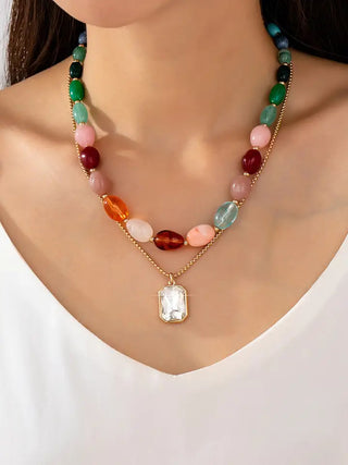 Josslyn Gold Multi-Color Stone and Crystal Pendant Necklace