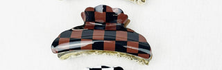 Love and Repeat Checkered Hair Clip Brown and Black