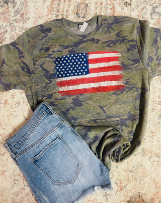 Sweet Southern Distressed Flag Vintage Camo Graphic Tee