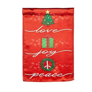 Love, Joy, Peace Lustre Garden Flag