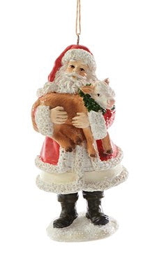 Santa Holding Farm Animal Ornament