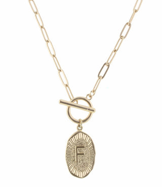Jane Marie 16" Gold Stamped Initial with Link Chain & Toggle Closure Necklace -