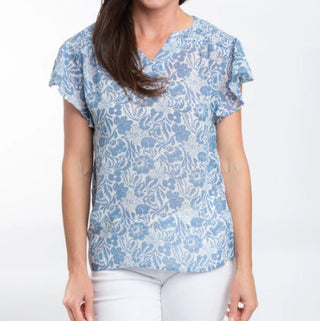 Elsie & Zoey Petra Ruffle Sleeve V-Neck Blouse Twilight Floral