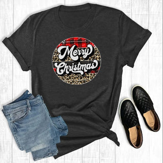 The Way Down South Leopard Plaid Merry Christmas T-Shirt
