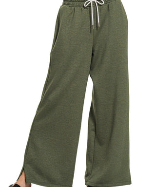 Zenana Scuba Drawstring Pants Dark Olive