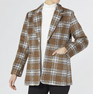 Coco & Carmen Essie Plaid Blazer Camel Grey Ivory  XXL