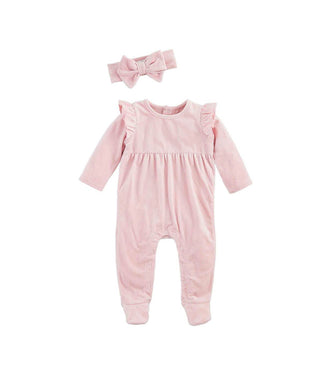 Mudpie Pink Rib Velour Sleeper & Headband Set