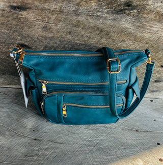 Jen & Co Nicole Multi Zip Crossbody Peacock M2677