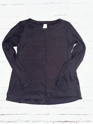 Sew in Love Ribbed Long Sleeve Top Black