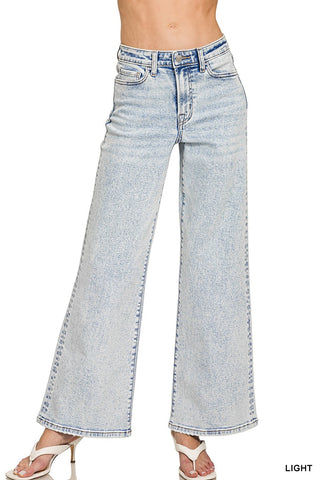 Zenana Light Wash Wide Leg Denim Pants 9586LL