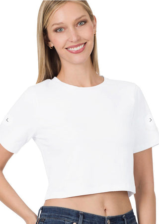 Zenana Cropped Round Neck Short Sleeve White