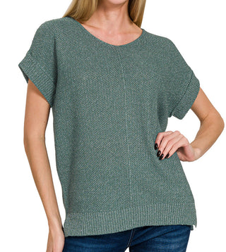 Zenana Center Seam Short Sleeve Sweater Ash Jade