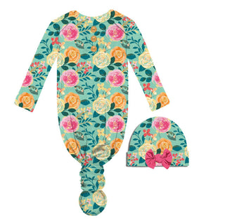 Jane Marie Kids You Grow, Girl! Infant Gown and Beanie Set Turquoise Floral