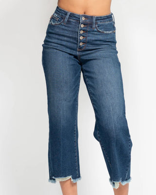 Judy Blue HW Button Fly Destroy Hem Crop Wide 88887