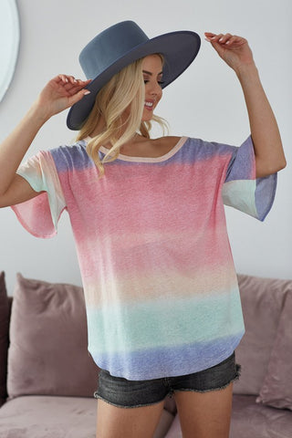 Bibi Multi Color Ombre Flare Sleeve Top Large