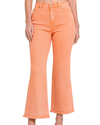 Zenana Acid Washed HW Frayed Hem Bootcut Orange 1847A