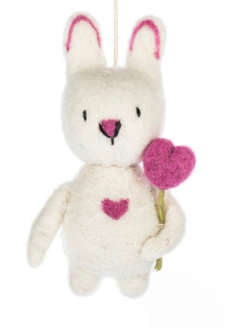 Wool Bunny w/Heart Ornament White