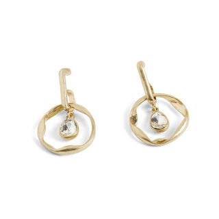 Whispers Floating Stone Hoop Artisan Earrings Matte Gold WN004627