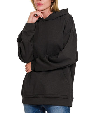 Zenana Scuba Hoodie with Kangaroo Pocket Black