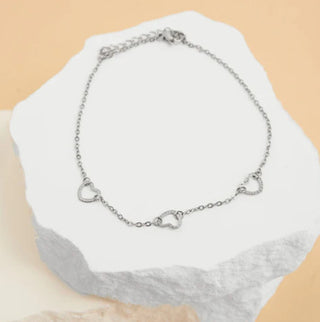 Howard's Narelle Waterproof Linked Heart Anklet Silver