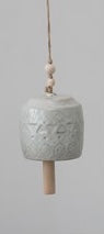 Stoneware Bell w/Wood Bead & Reactive Glaze