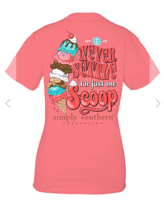 Simply Southern Never Settle for one Scoop T-Shirt Youth Medium