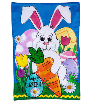 Happy Easter Bunny and Carrot Appliqué Garden Flag