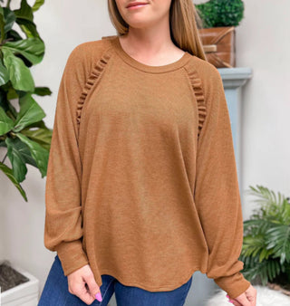 Sew In Love Ruffle Detail Long Sleeve Top Rust