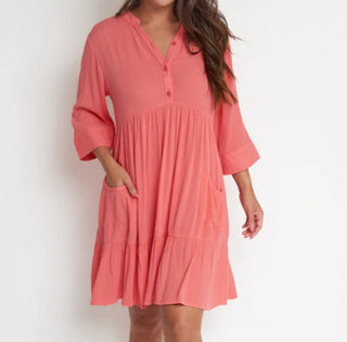 Elsie & Zoey Rayanna Tiered Dress Mid Length Sleeves Coral