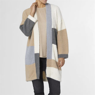 Coco + Carmen Gillian Colorblock Open Cardigan Cream Gray & Tan