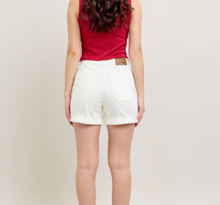 Judy Blue High Waist Cuff Jogger Shorts White 150339