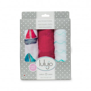Lulujo Mini Muslin Cloth 3 pack Sailboat Watercolor