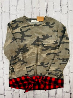 Pistachio Girls Camo and Buffalo Plaid Long Sleeve Top