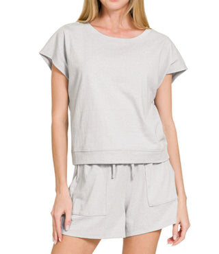 Zenana Premium Cotton Top & Shorts Set Heather Grey