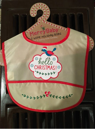 Merry Baby E-Z Wipe Holiday Bibs Hello Christmas