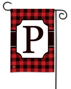 Red & Black Check Monogram Garden Flag