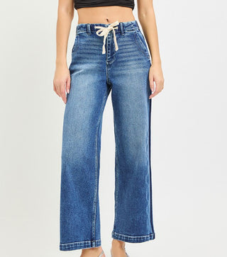 Risen 21718 High Rise Crop Wide Jeans Medium Wash