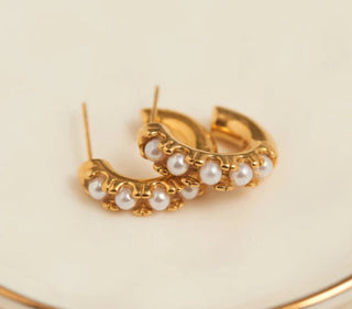 Howard's Narelle Waterproof Pearl C-Hoop Earrings Gold