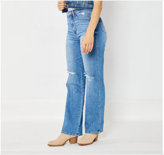 Judy Blue HW Tummy Control Knee Destroy Straight  88785