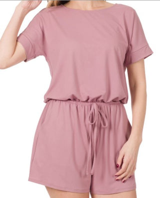 Zenana Romper with Pockets Lt. Rose