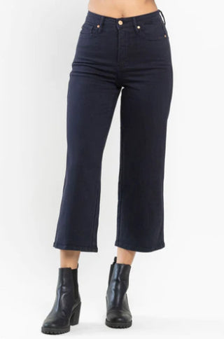 Judy Blue Tummy Control Dyed Wide Crop Navy 88807