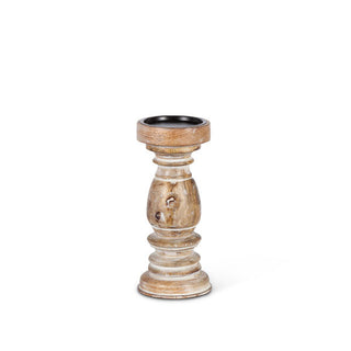 White Wash Mango Wood Pillar Candle Holder