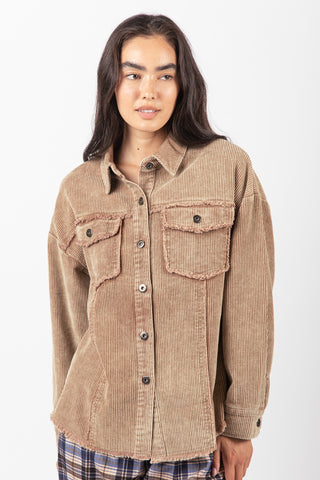 New In Oversized Washed Corduroy Shacket Mocha