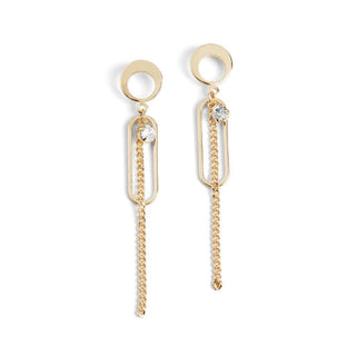 Whisper Oval Frame Chain Dangle Earrings Gold WN004634